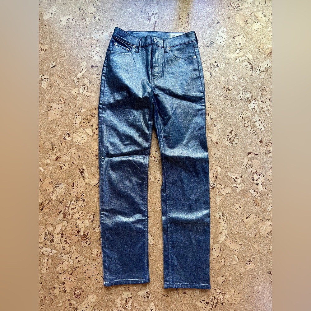 Women’s Gap Silver Blue Metallic 90’s straight jeans size 27